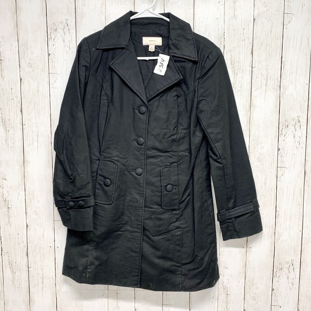 Merona Jacket Women Sz Small Black Double Breasted Button Down Long Trench Coat‎